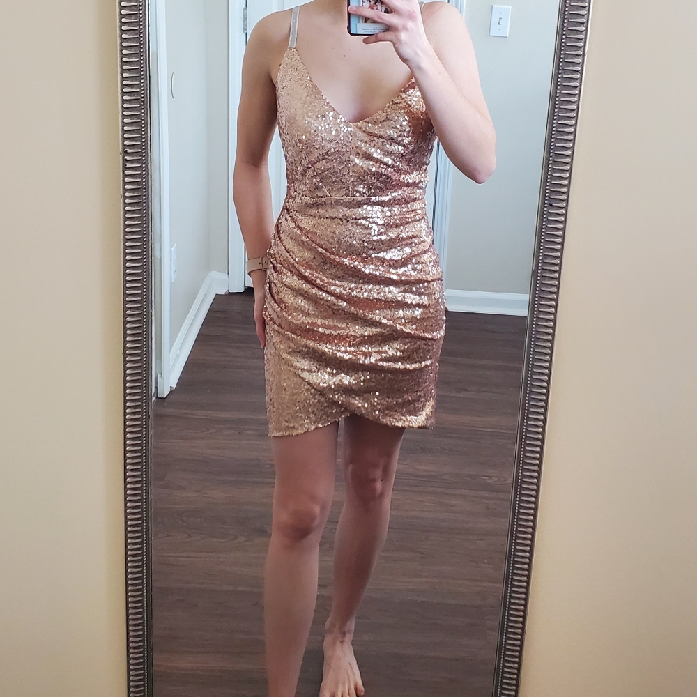 Lookbook Store Rose Gold Sequins Cocktail Dress